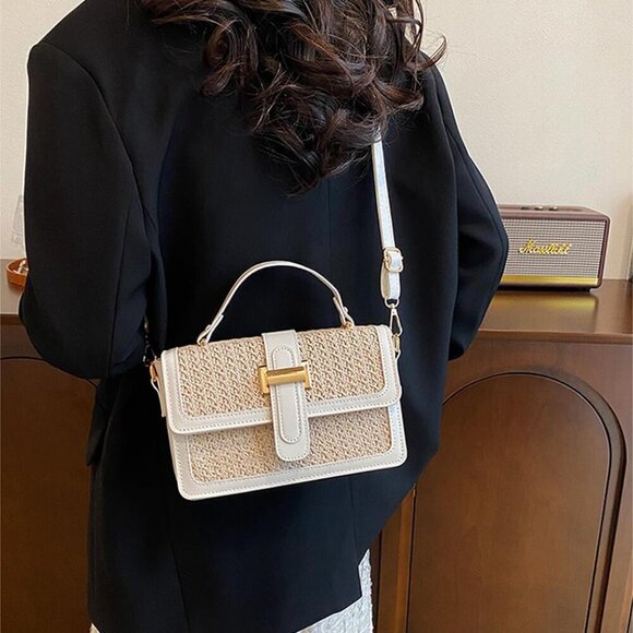 Straw Crossbody Bag Women Summer Beach Woven Purse Vacation Shoulder Handbag